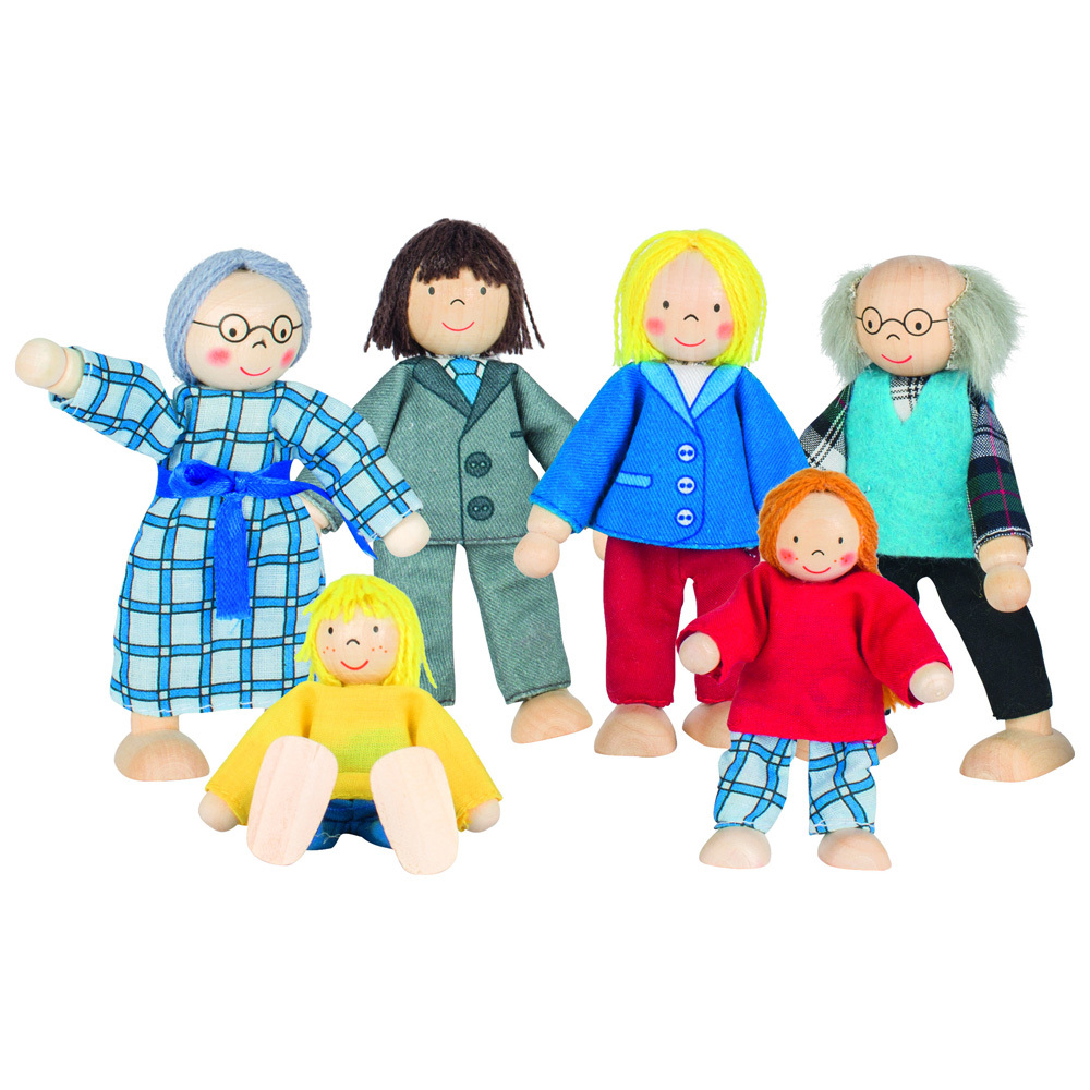 Goki Young Family Set Of 4 Flexible Wooden Figures For Dolls House 