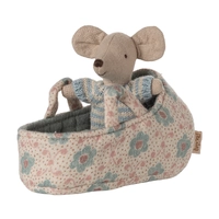 Maileg Baby Mouse in Carry Cot Blue