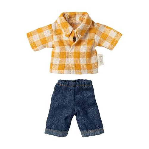 Maileg Yellow Checked Shirt and Pants for Dad Mouse