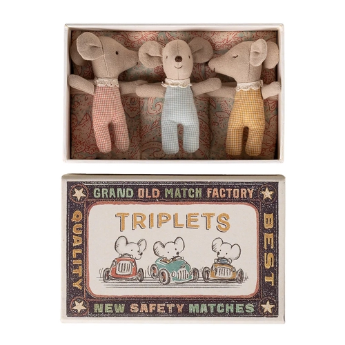 Maileg Triplets Baby Mice in Matchbox - Checker