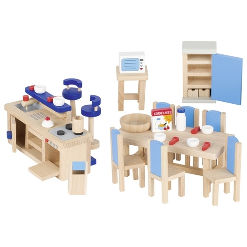 GOKI Dolls House Kitchen & Dining Furniture - Blue