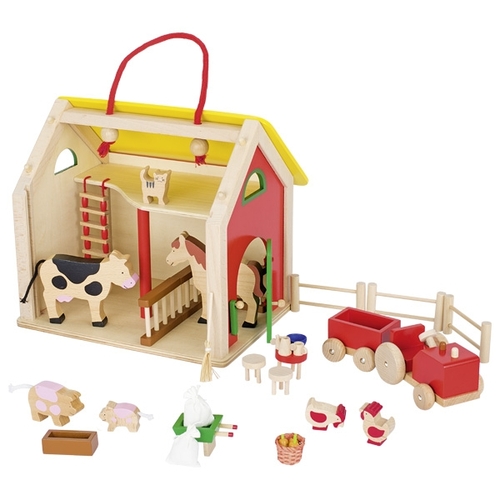 Goki Suitcase Wooden Dolls House With Accessories 24 Pieces And Carry Handle 