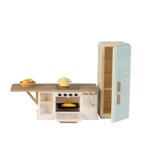 Lundby Kitchen Fridge, Island, Oven and Stovetop Doll House Furniture Set