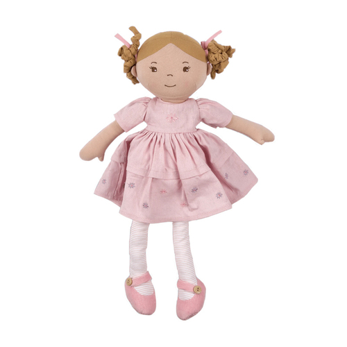 Bonikka Amelia Doll with Brown Hair & Pink Linen Dress